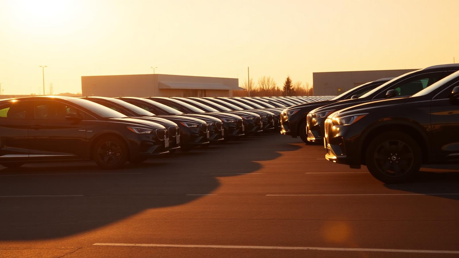Veículos de locação alinhados no pátio da VP Rent a Car